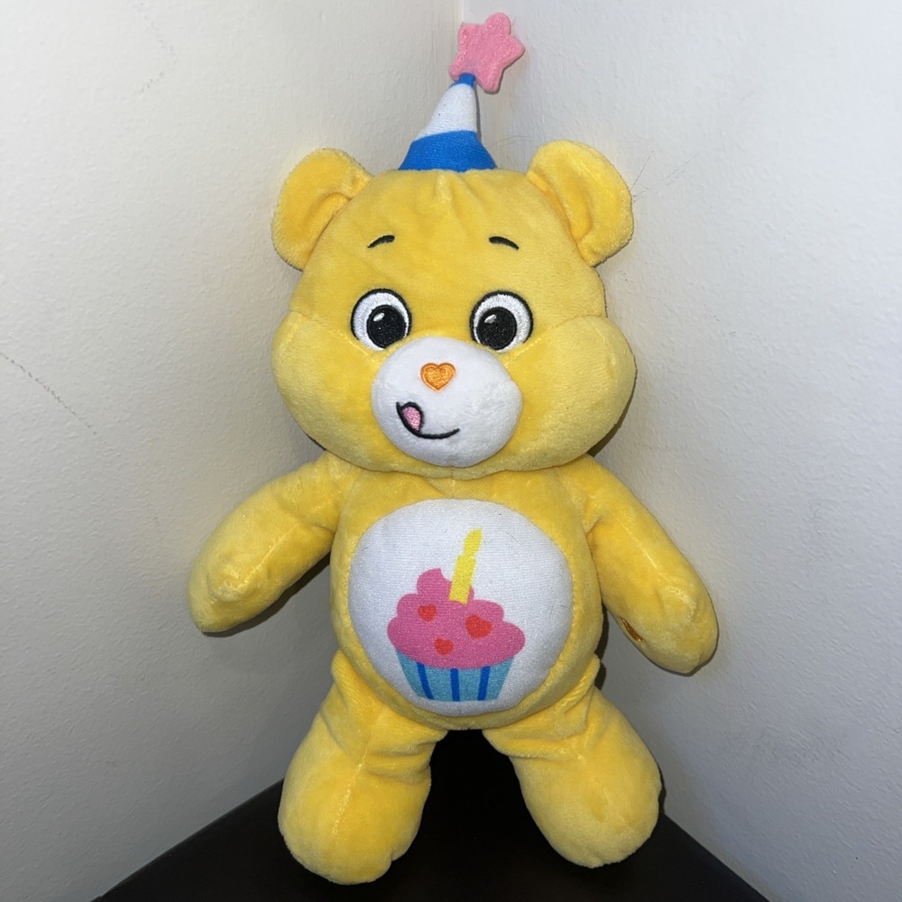 Care Bears Yellow Birthday Bear Stuffed Animal Plush‎ Cupcake Party Hat 12" Cute